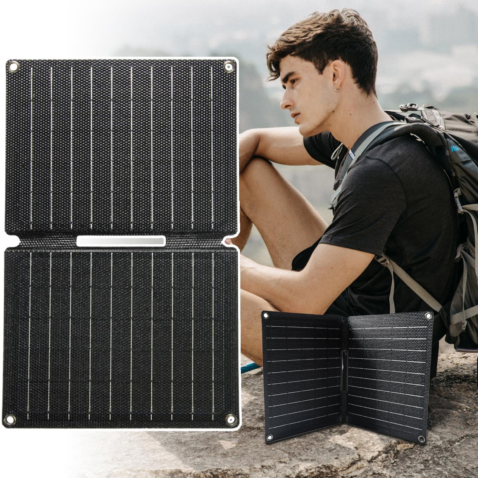 Solarna składana ładowarka, plecak ładowarka słoneczna, zestaw do ładowania generatora, odporna na warunki atmosferyczne i solidna, możliwość ładowania wielu urządzeń, 32,7 x 20,7 x 1 cm, do wędrówek