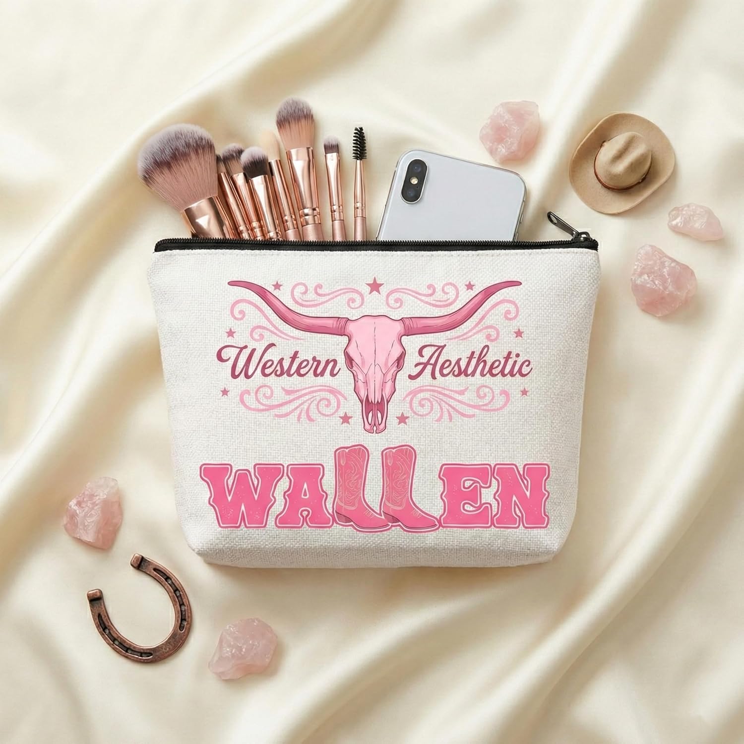 Western Country Makeup Bag, Cowgirl Vintage Graphic Cosmetic Bag, Cowboy Skull Design for Women, Birthday Party Gift - Image 5