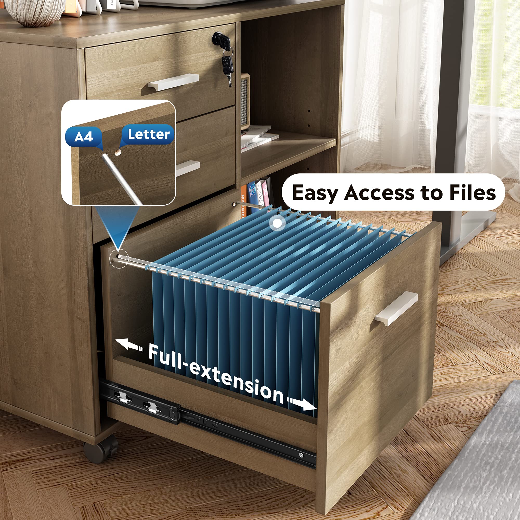 Buy DEVAISE 3Drawer Wood File with Lock, Mobile Lateral Filing