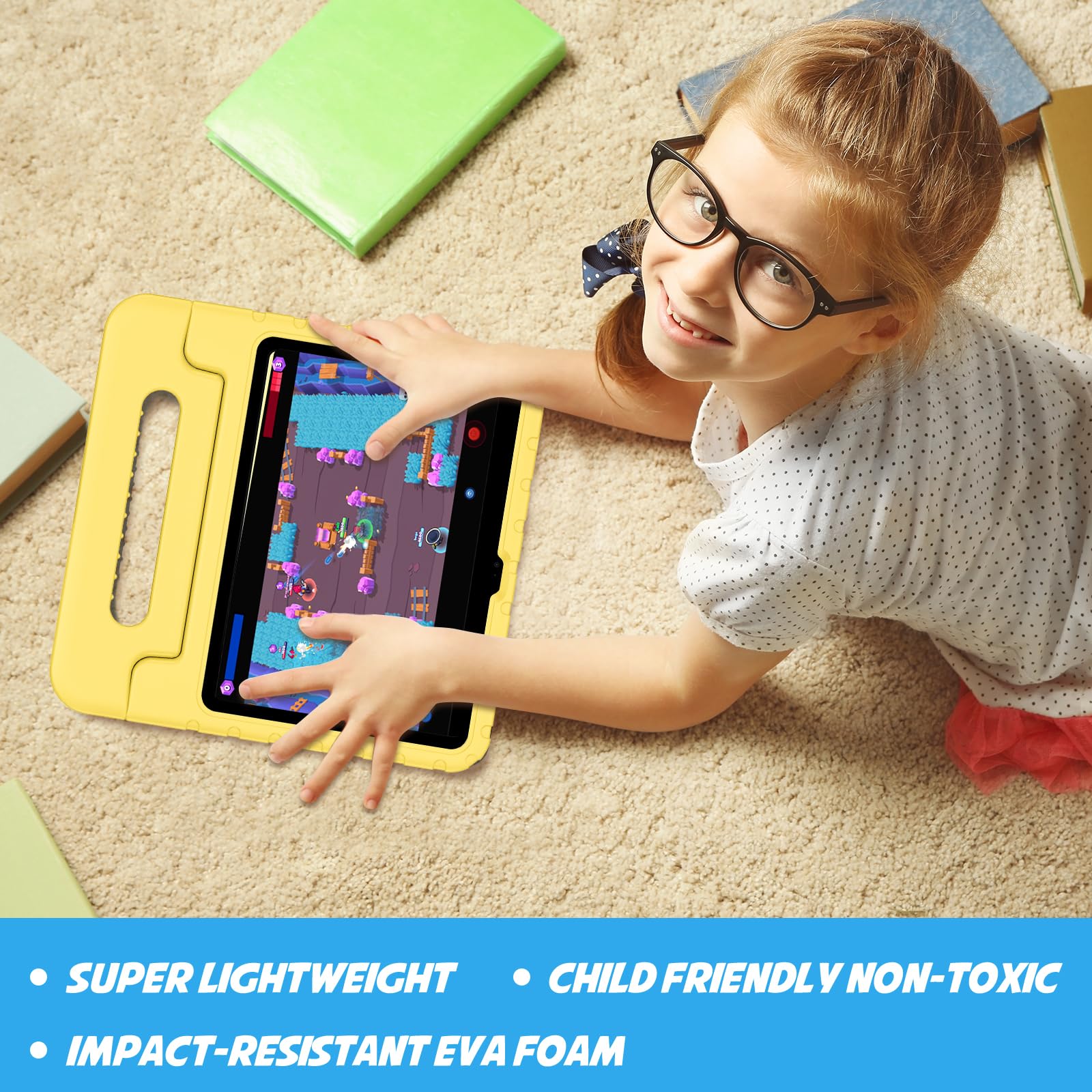 ProCase Kinderhoes met kickstand, voor iPad 10/11 Genaratie 2022 2025 (A16), ultralicht, schokbestendig, robuust, beschermhoes, omvormbaar, handgreep, standaard, lichtroze