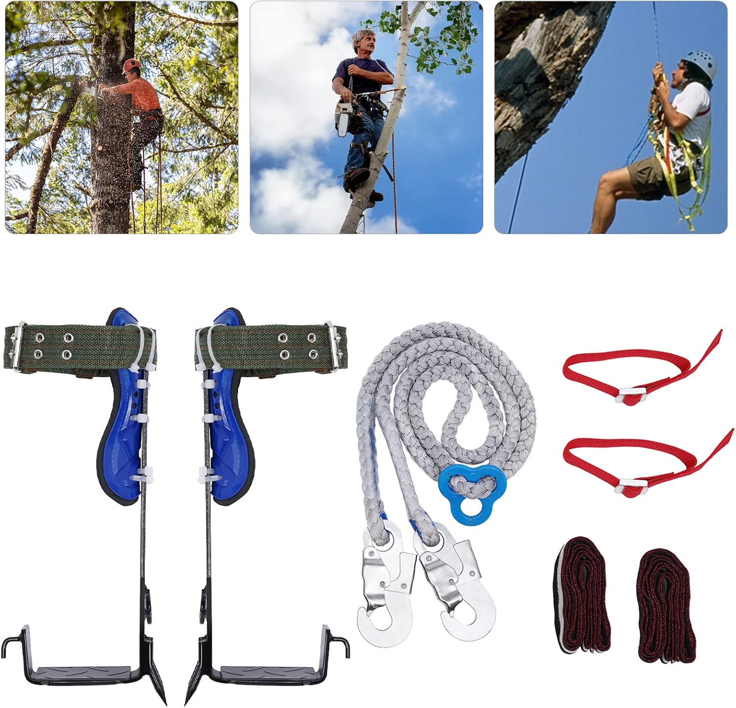 Tree Climbing Gear, Tree Climbing Spikes, Climbing Gear Tree Climbing Equipment Complete Kit, Safety Belt & Anti-Slip Pedals for Climbing Trees, Outdoor Jungle Survival, Picking Fruit, Sports