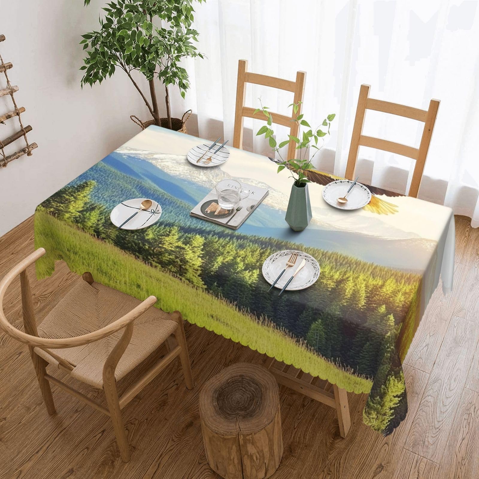 Nappe rectangulaire motif aigle pour grand repas de famille et décoration de table nature
