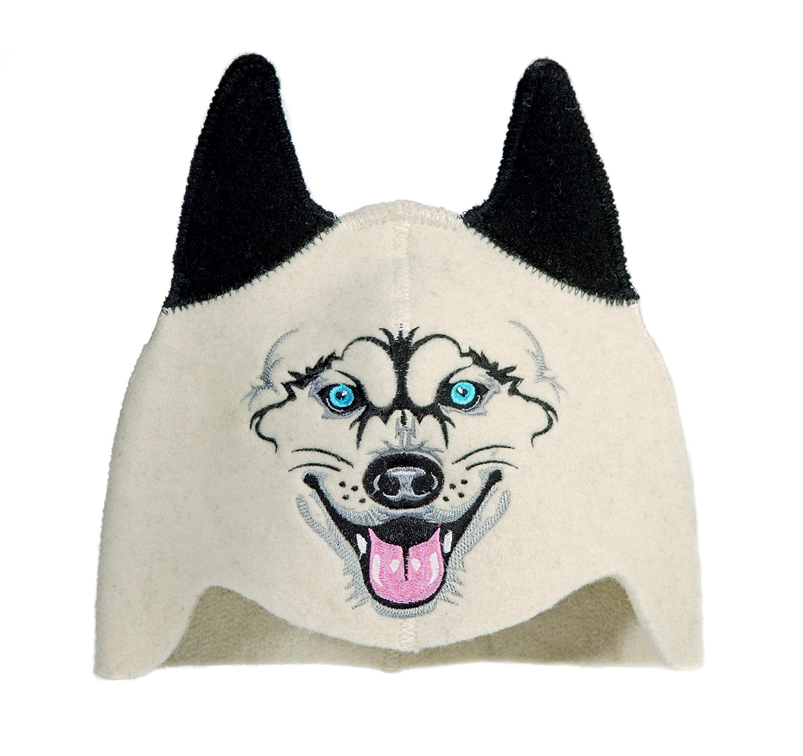 Natural TextileNatural Textile Kids Sauna Hat Wolf - 100% Organic Wool Felt Hats for Russian Banya - Protect Your Head from Heat - Sauna eBook Guide Included - with Embroidery
