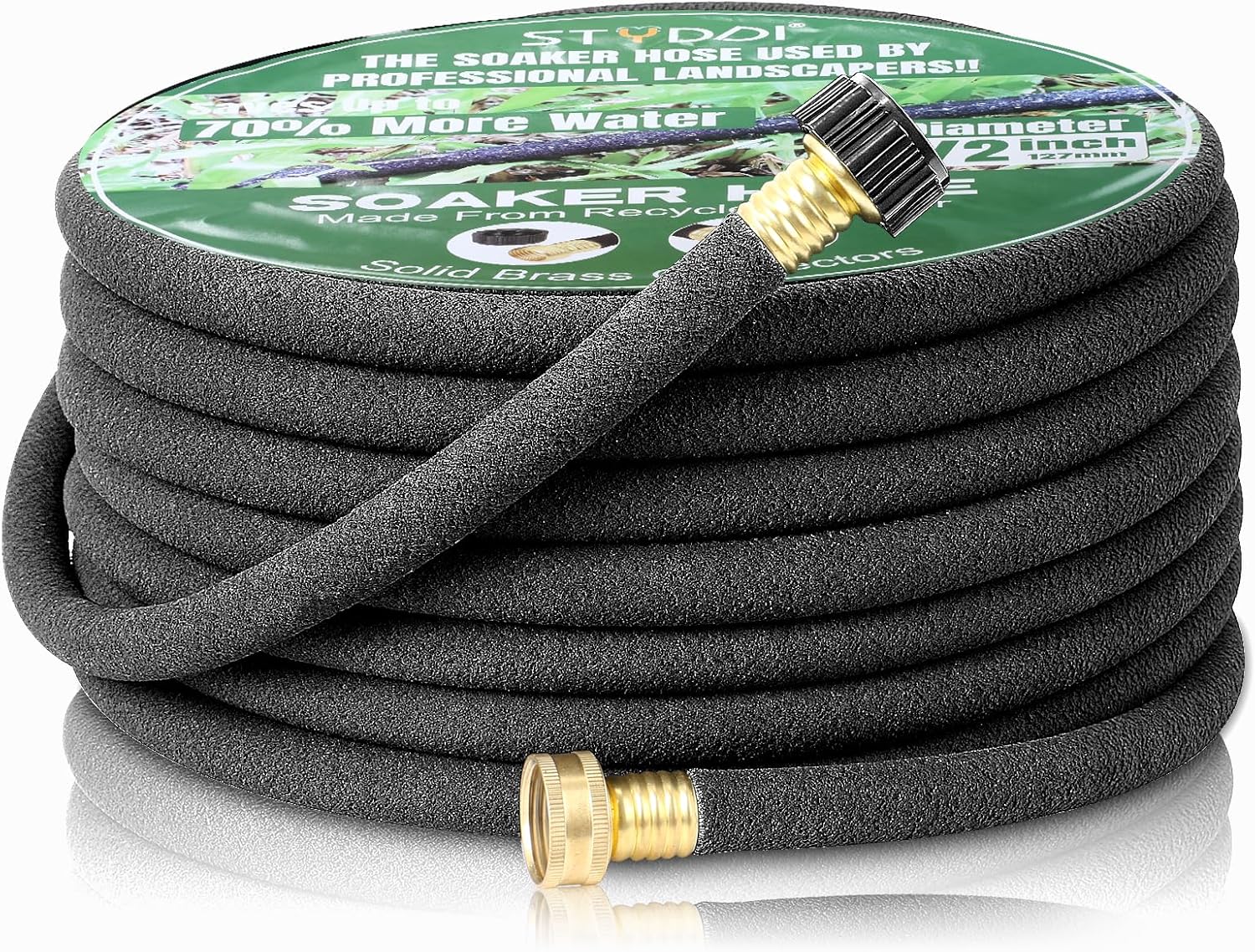 STYDDI Soaker Hose, 1/2" x 50 FT Round Rubber Garden Soaker Hose, Heavy Duty Water Seeper Soaker Hoses for Foundation Watering, Garden Beds, Garden, Lawn and Plants - Thumbnail 2