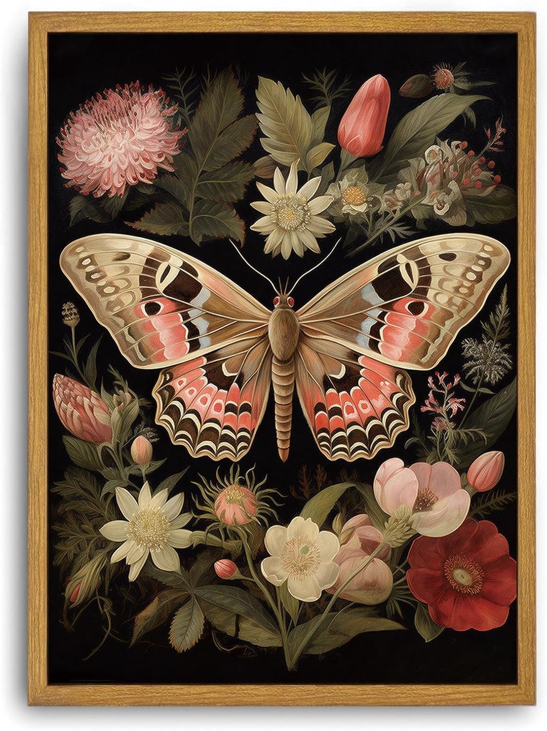 lianyibo Vintage Wall Art Butterfly Canvas Art Floral Insect Paintings Botanical Prints Moody Artwork for Bedroom Living Room(50x70/Frameless)