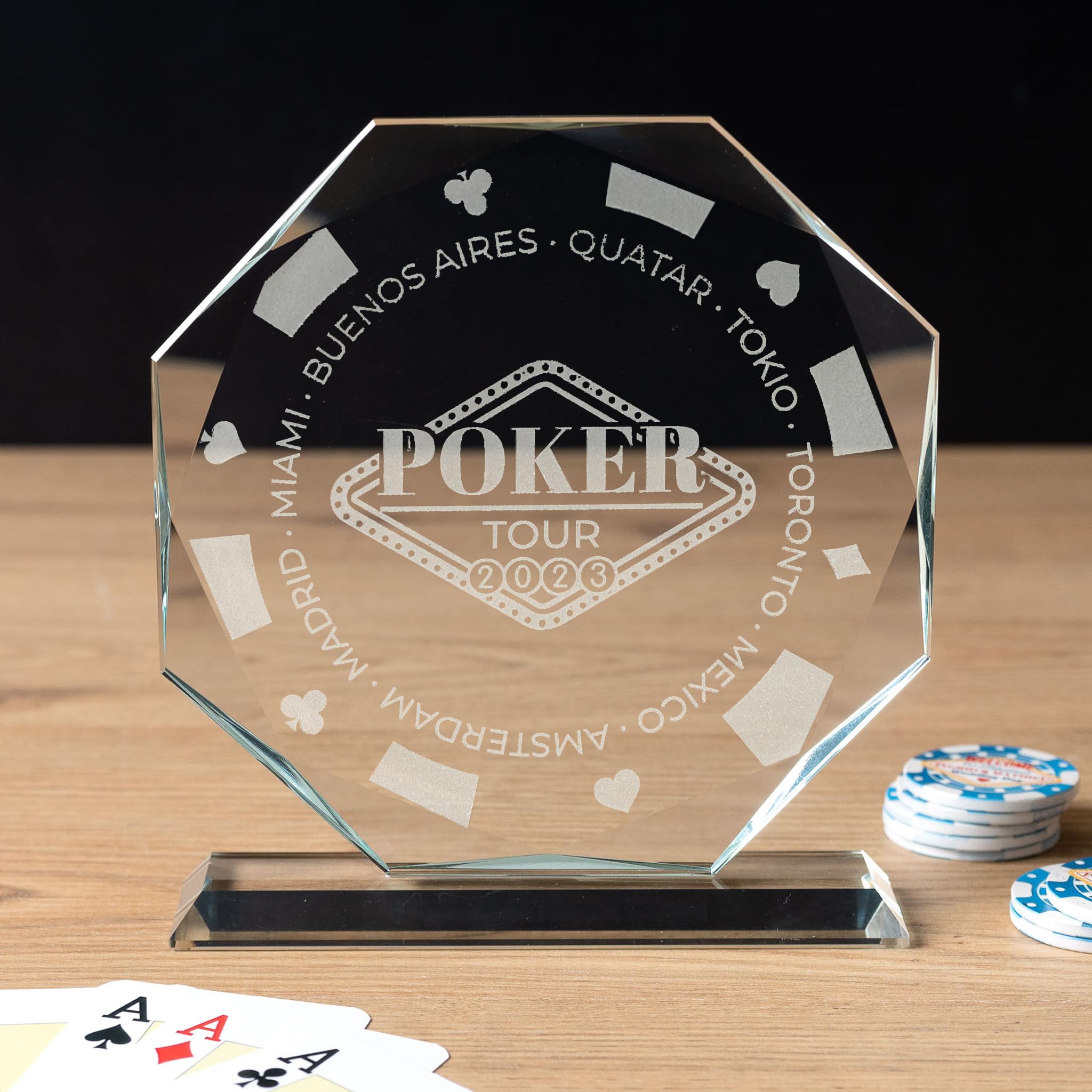 Wanapix | Trophée Personnalisé avec Nom et Texte | Verre Gravé | Trophée Personnalisé | Boîtier de Rangement Inclus | Octogonal
