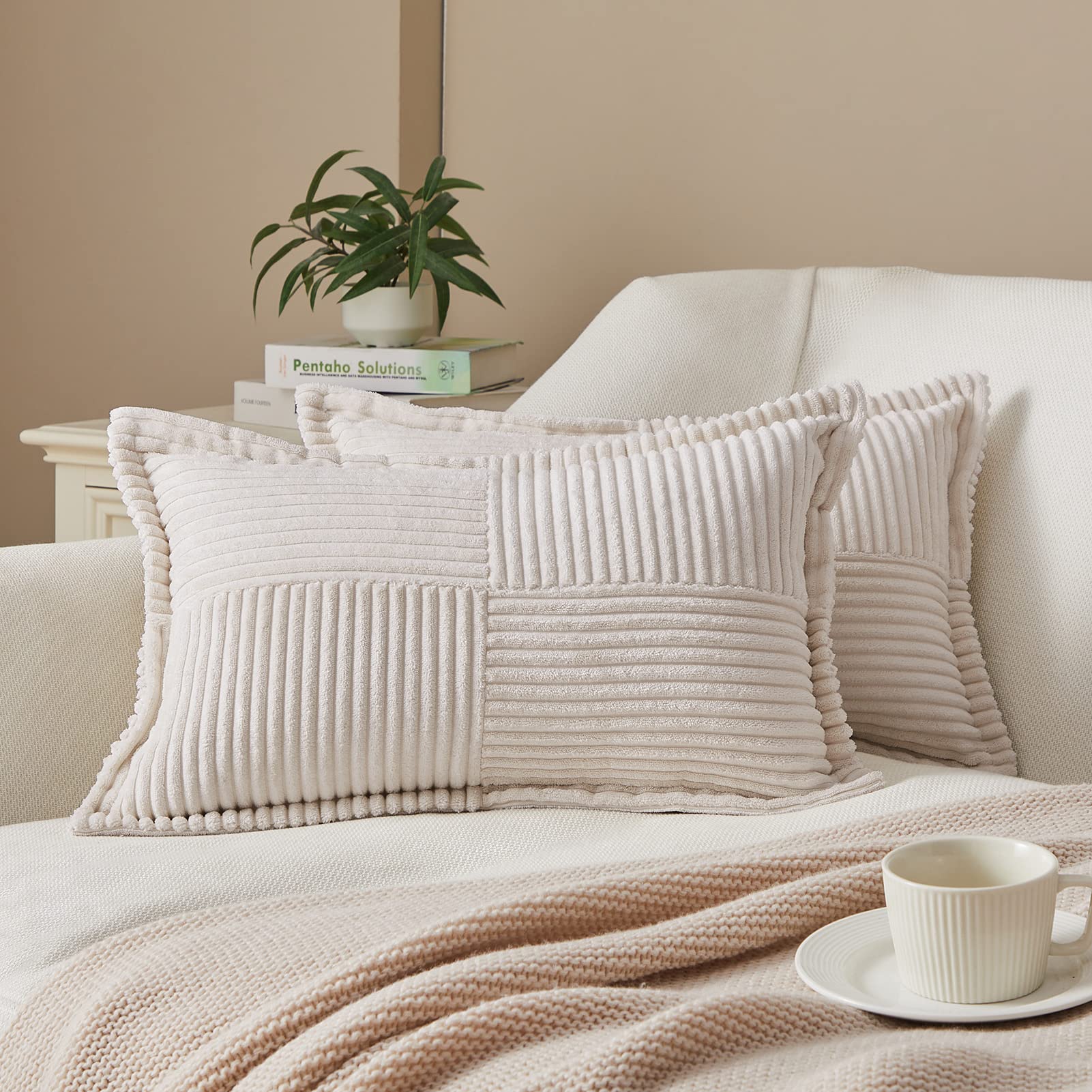 Fundas de cojines para sofá cama Topfinel 30x50 beige juego de 2 fundas decorativas de pana