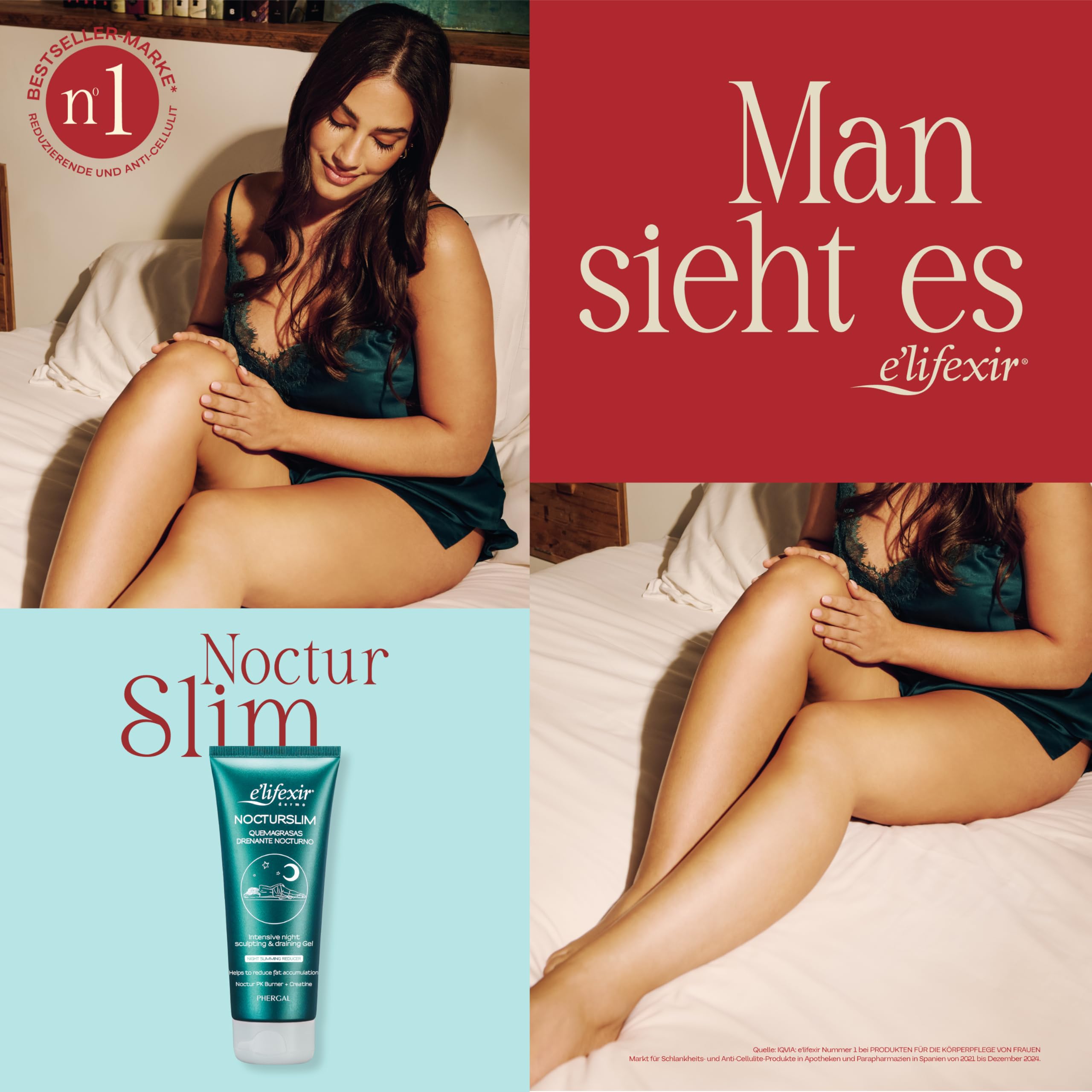 E'lifexir Nocturslim - Intensive Nacht Fettverbrennungscreme | Lipo Skulptur Gel mit drainierender, straffender und Anticellulite Wirkung | Frisch, schnell einziehend, zentimeterreduzierend | 200 mL
