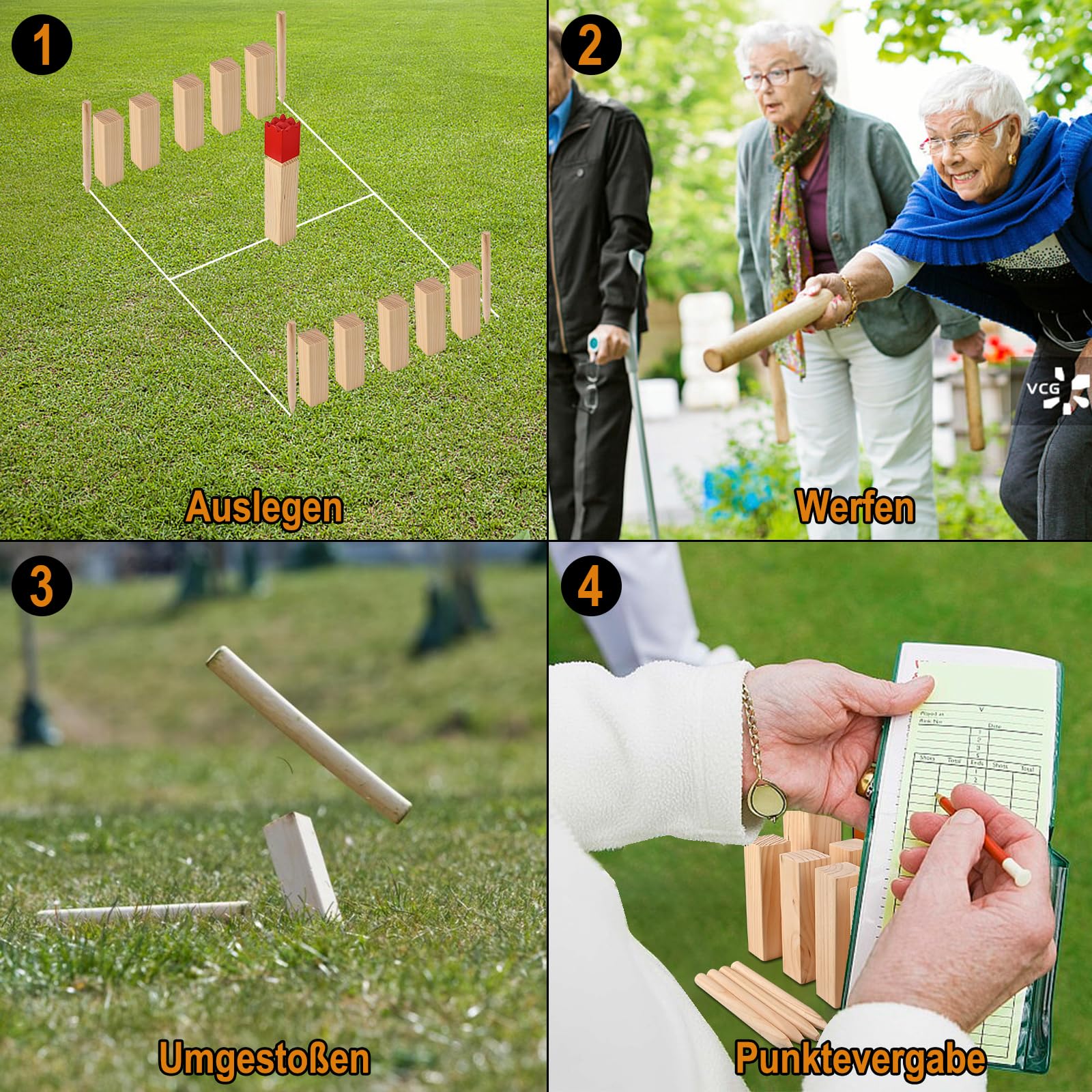GOLDGE Kubb Wikingerschach Spiel Wikinger Schach Holz Holzfiguren Wurfspiel Kubb Wikingerschach Holzspiel für Kinder Erwachsene Outdoor Spiele