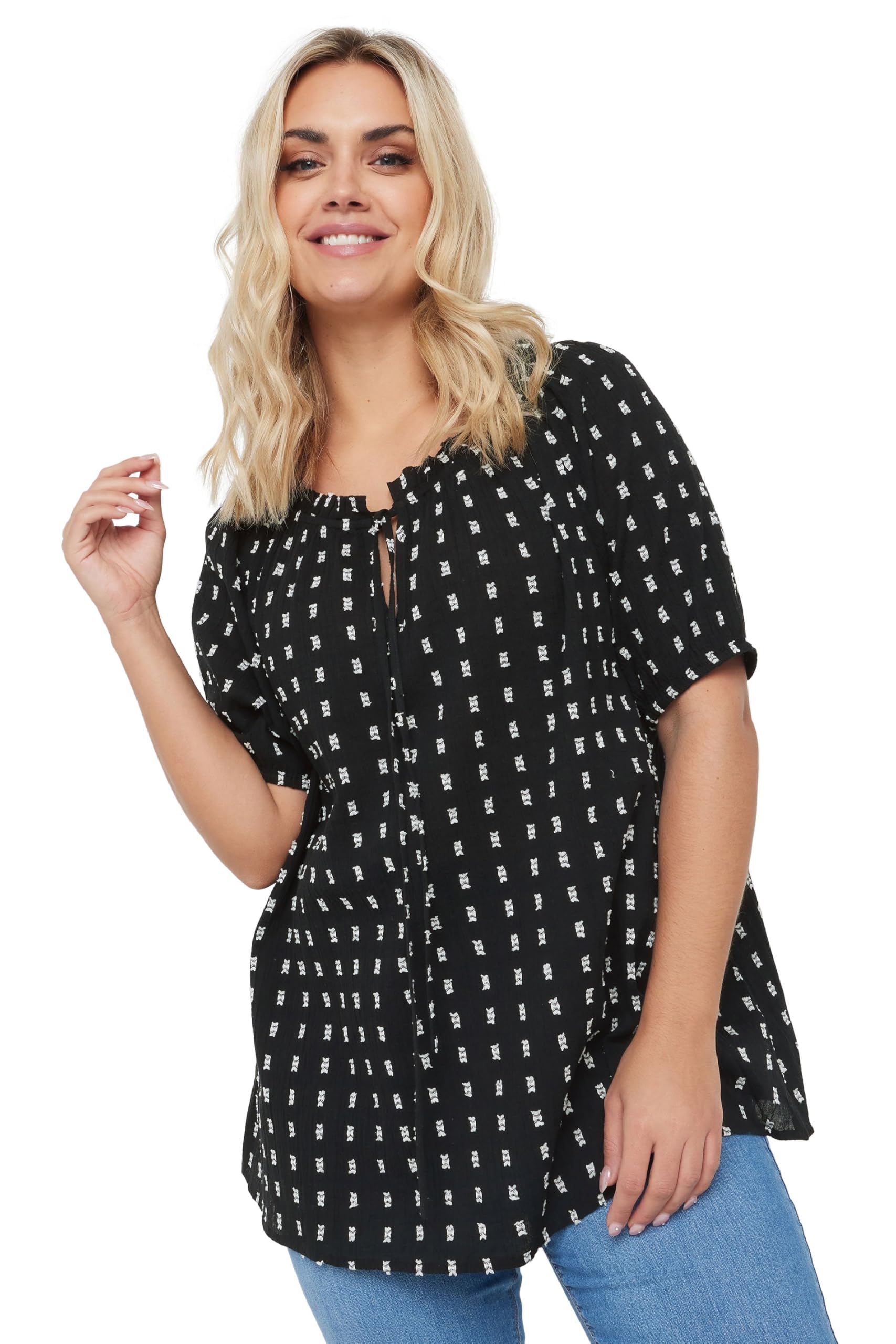 Yours Women's Black Dobby Tie Neck Top Size 20