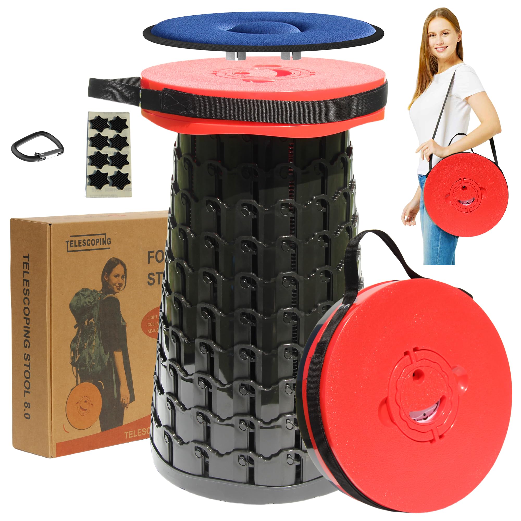 ALEVMOOM 2026 Upgraded XXL 19.7" Collapsible Stool with Cushion, 1000lbs Max Weight Heavy Duty Portable Telescoping Stool, Retractable Seat Folding