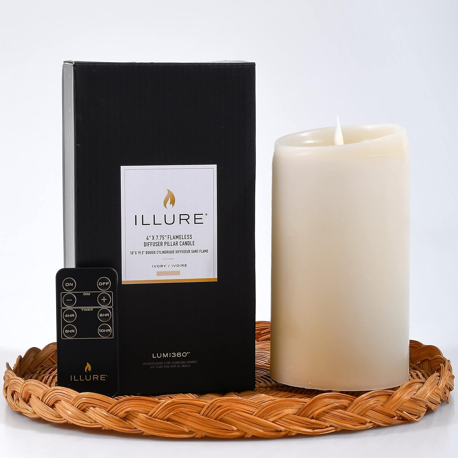 ILLURE Flameless Oil Diffuser Pillar Candle 4”x7.75” I
