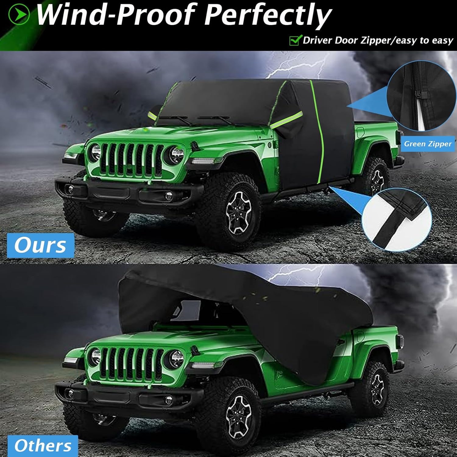 Big Ant Heavy Duty Waterproof Car Cab Cover for Jeep Gladiator JT 2020-2023, All Weather Outdoor Protection with Driver Door Zipper, UV Resistant Oxford Fabric, Snow/Hail Resistant Vehicle Cover