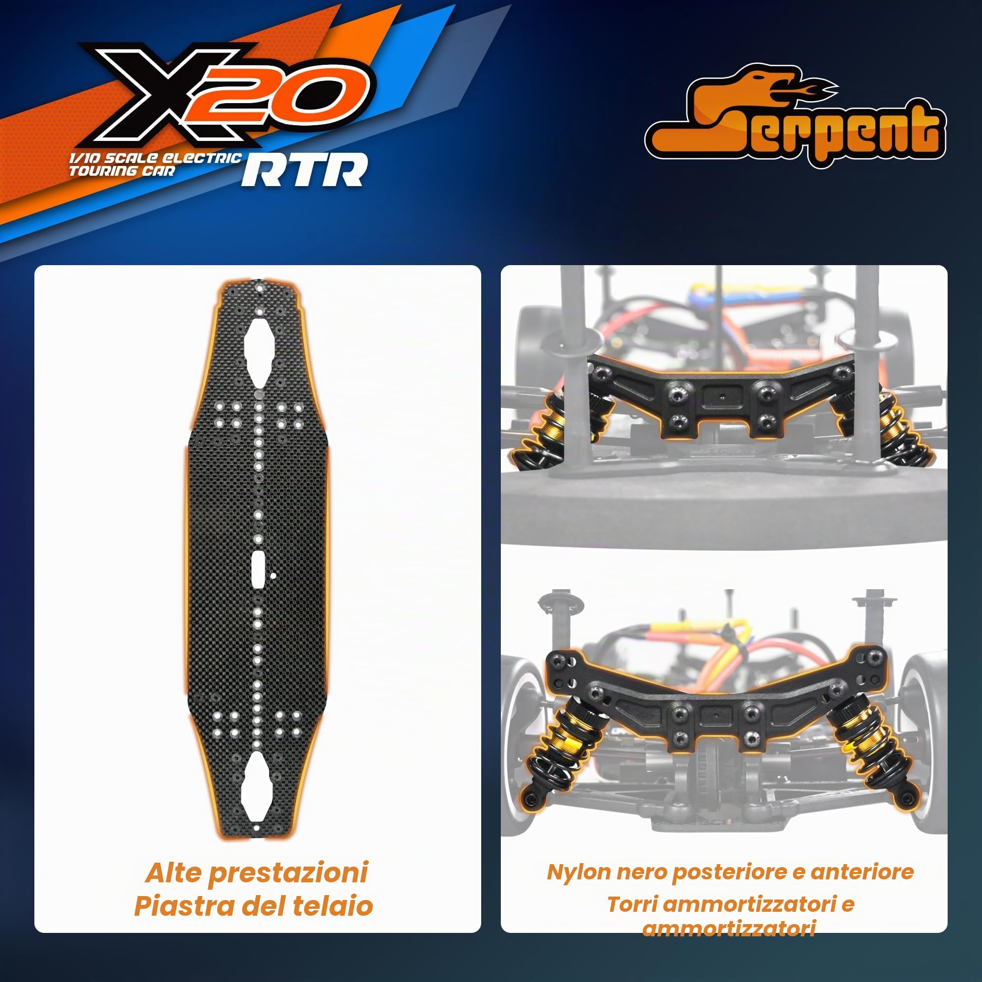 Serpent 1:10 4WD Brushless Touring RC auto elettrica RTR, fibra di carbonio e parti in alluminio CNC, veicolo da corsa ad alta velocità, blu (batteria e caricabatterie non inclusi)