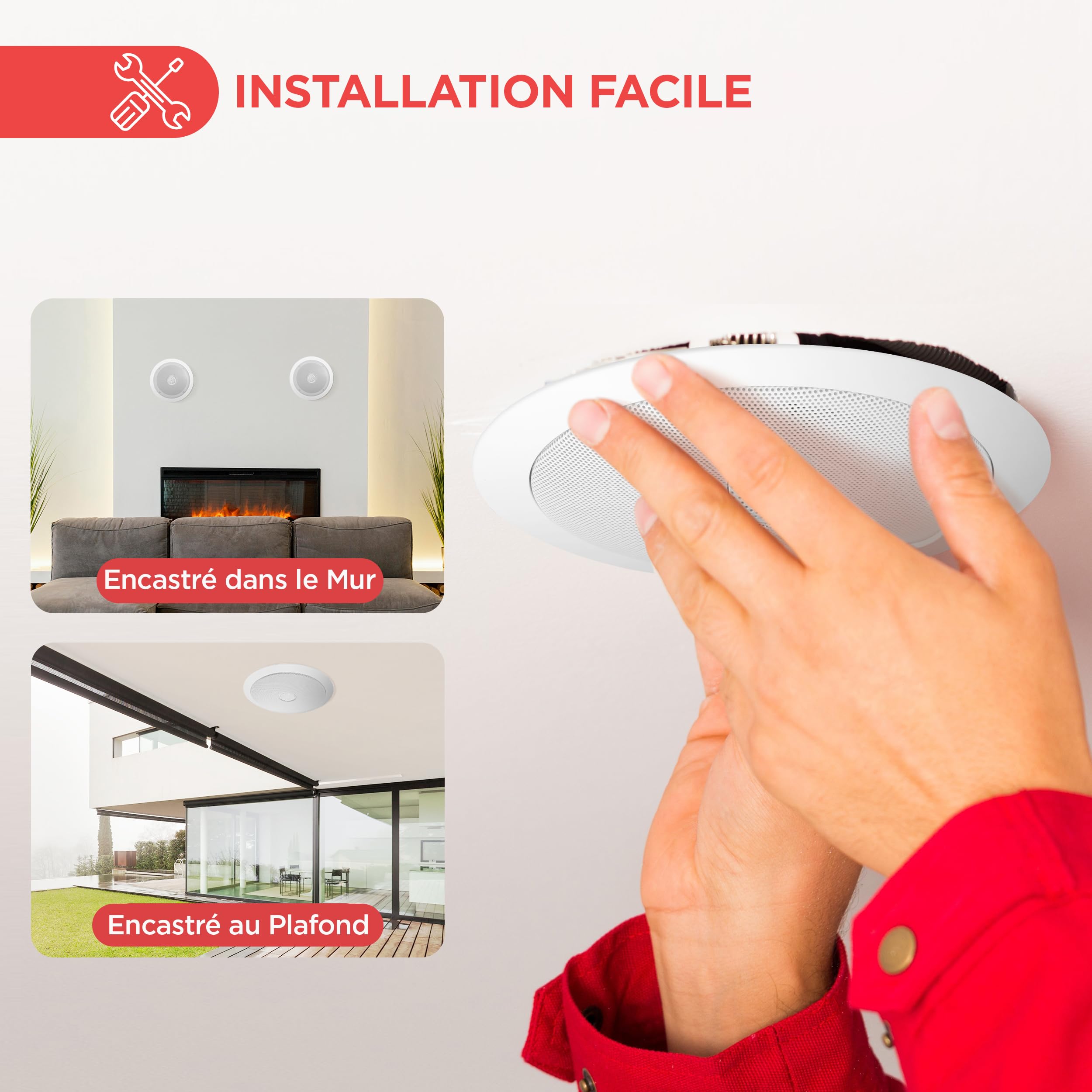 Pyle Enceinte Plafond/Murale 16,5 cm - Système d'Enceintes 2 Voies avec Tweeter Orientable en Titane de 2,5 cm -Haut Parleur Encastrable Plafond