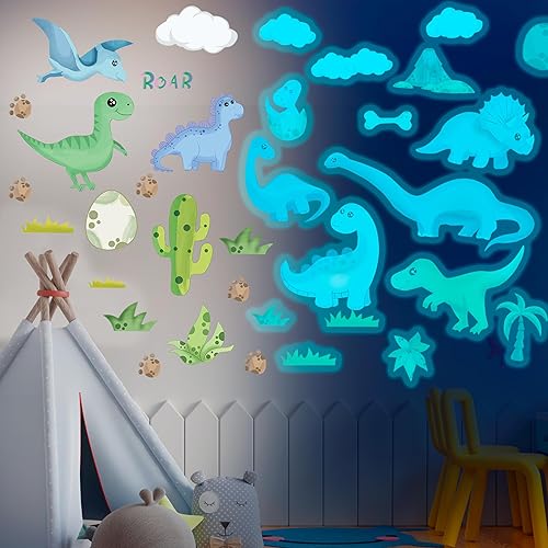 Miniatura 2 de Calcomanías de pared de dinosaurio para habitación de niños y niñas, calcomanías que brillan en la oscuridad, decoración extraíble grande para