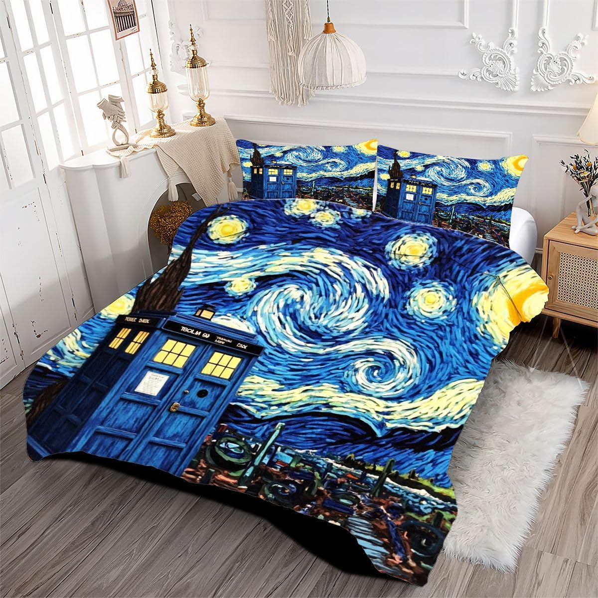 Edredón Nordica Cama 150-220x240 cm Dibujo Azul, 3 Piezas Juego de Ropa para Adultos, 3D Edredón de Microfibra y 2 Funda de Almohada (220 x 240-50 x 75)