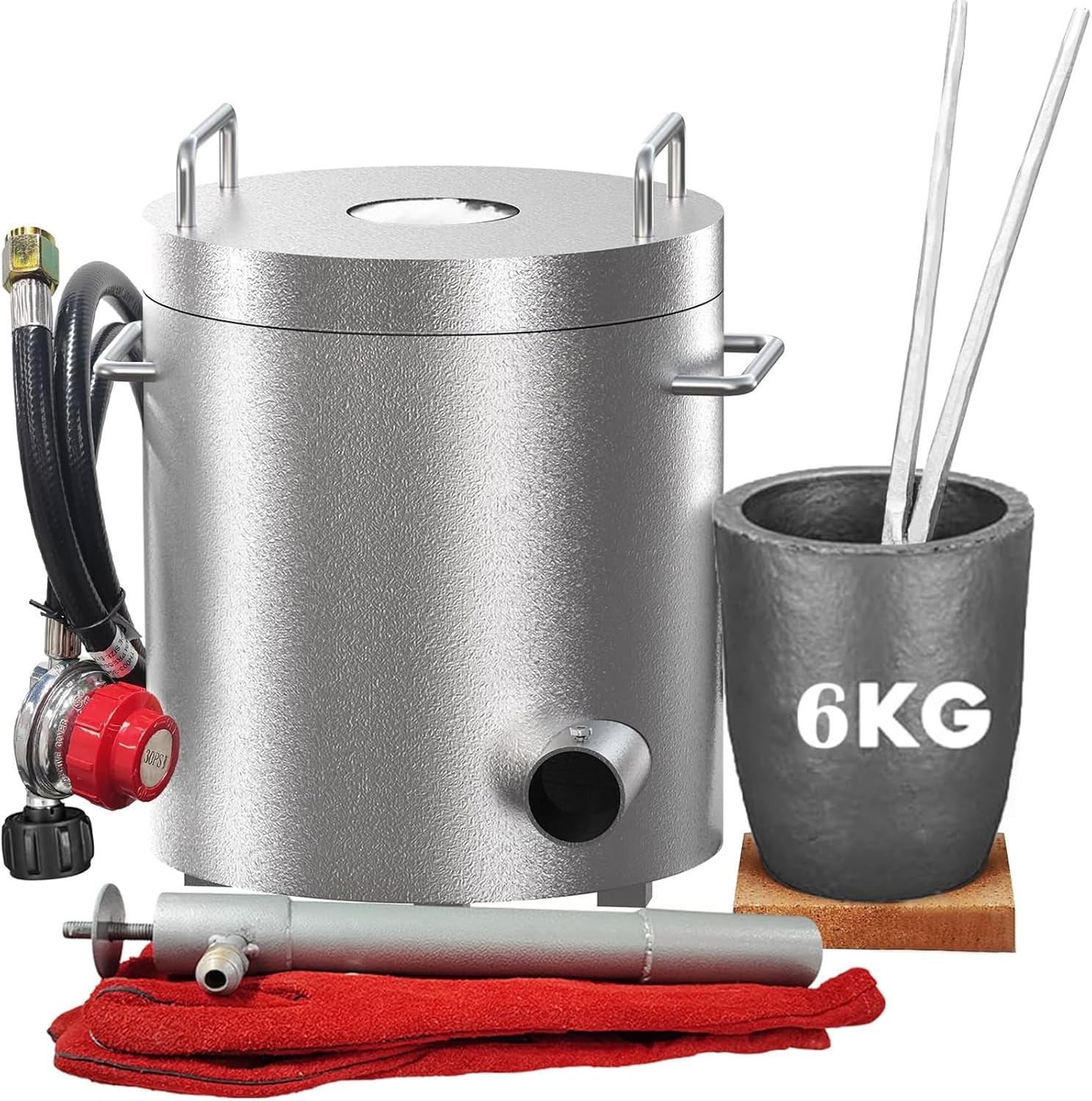 Horno de fusión propano 6 kg con crisol y Pinzas - Kit fundición Acero Inoxidable para Metales Preciosos