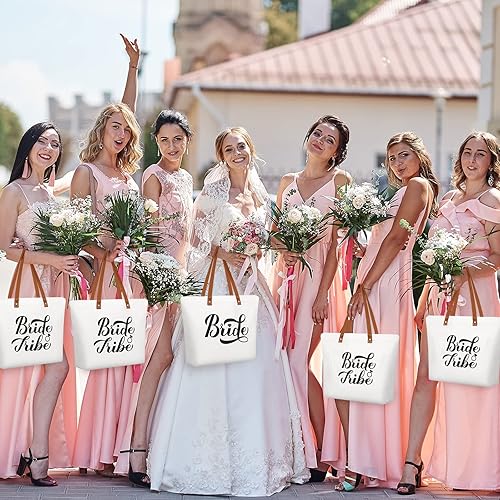 Miniatura 7 de Hillban 14 bolsas de mano de dama de honor para novia con bolsa de maquillaje, bolsa de lona para dama de honor con bolsillo con cremallera, regalos