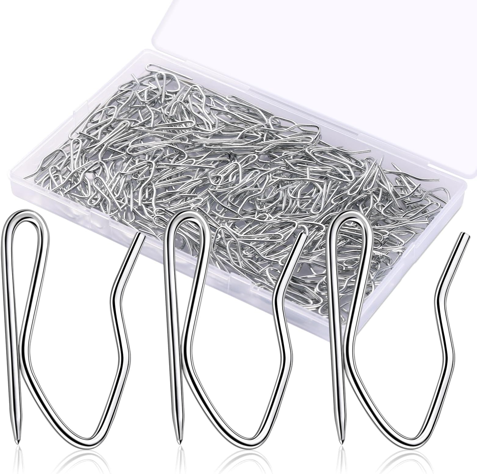 Metal Curtain Hooks, 200pcs Drapery Pins Stainless Steel Pin-on Hooks for Window Shower Door Curtain, Silver White