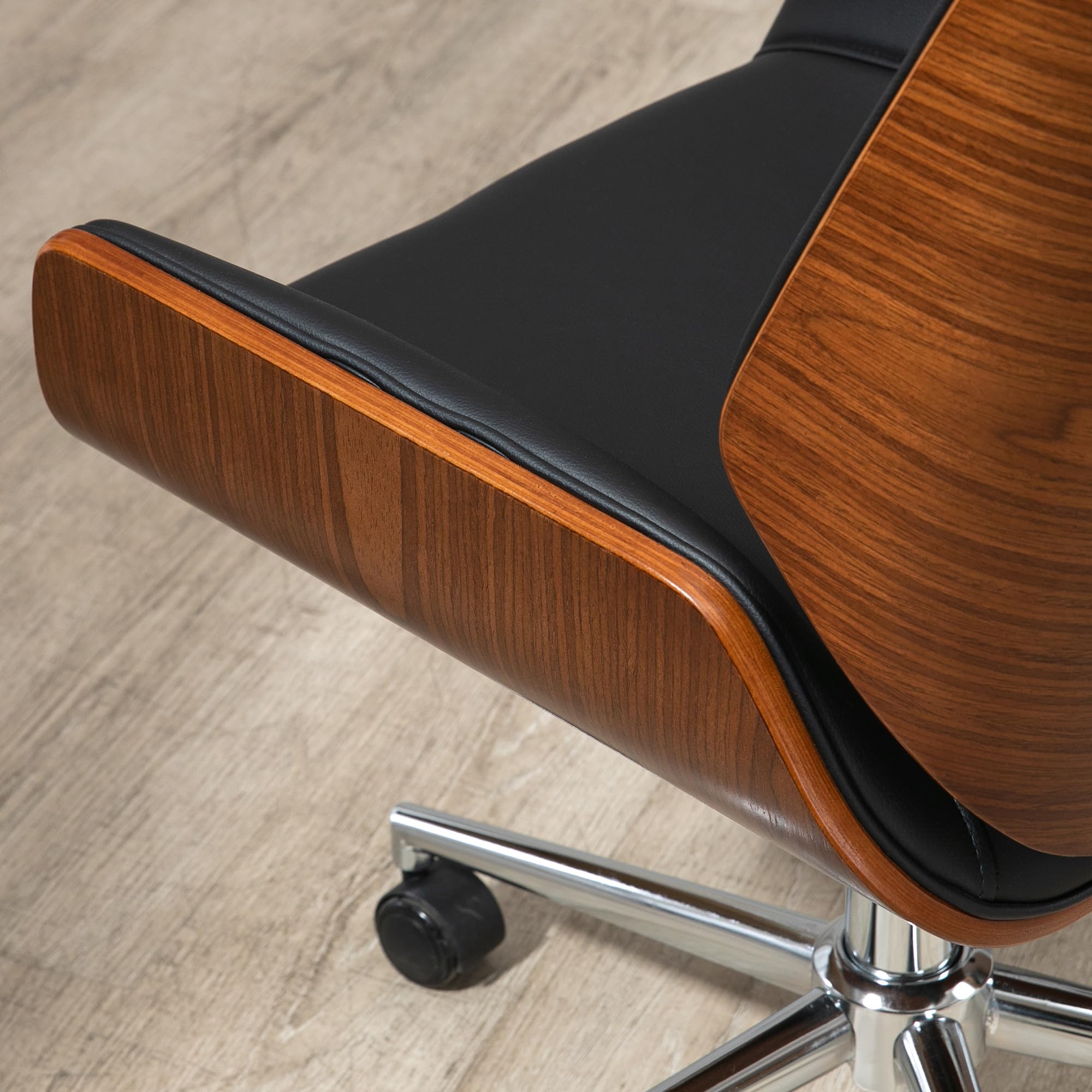 Vinsetto Bürostuhl Ergonomischer Drehstuhl mit Wippfunktion Schwarz | Höhenverstellbar, Kunstleder, Gepolstert, Computerstuhl, Schreibtischstuhl