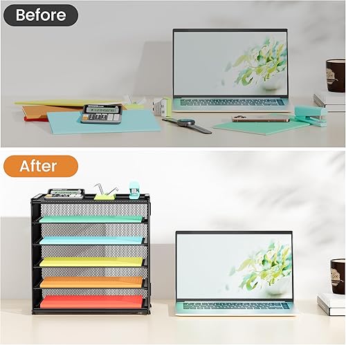 Miniatura 4 de Organizador de papel de almacenamiento para accesorios de escritorio y organizadores de espacio de trabajo, bandeja de letras de 6 niveles,