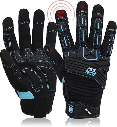 DEX FIT Guantes de trabajo MG310 Impact, duraderos, de alta resistencia, antivibración, absorción de golpes, ajuste cómodo, compatible con pantalla