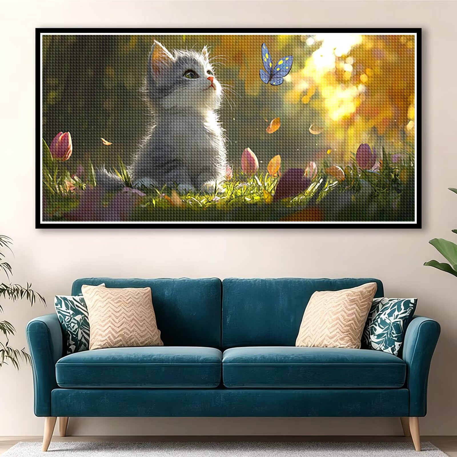 Diamond Painting Adultos Gato Pintura Diamante, Mariposa Diamond Painting 5D Completo, DIY Cuadrado Bordado Punto de Cruz Cuadros de Diamantes Kit para Decoracion Hogar, Regalo Mujer 200x100cm 0J-846