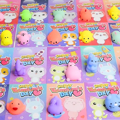 Miniatura 4 de 28 tarjetas del día de San Valentín para niños con animales Squishies juguete mini oso corazón alivio del estrés juguetes juguetes para apretar,
