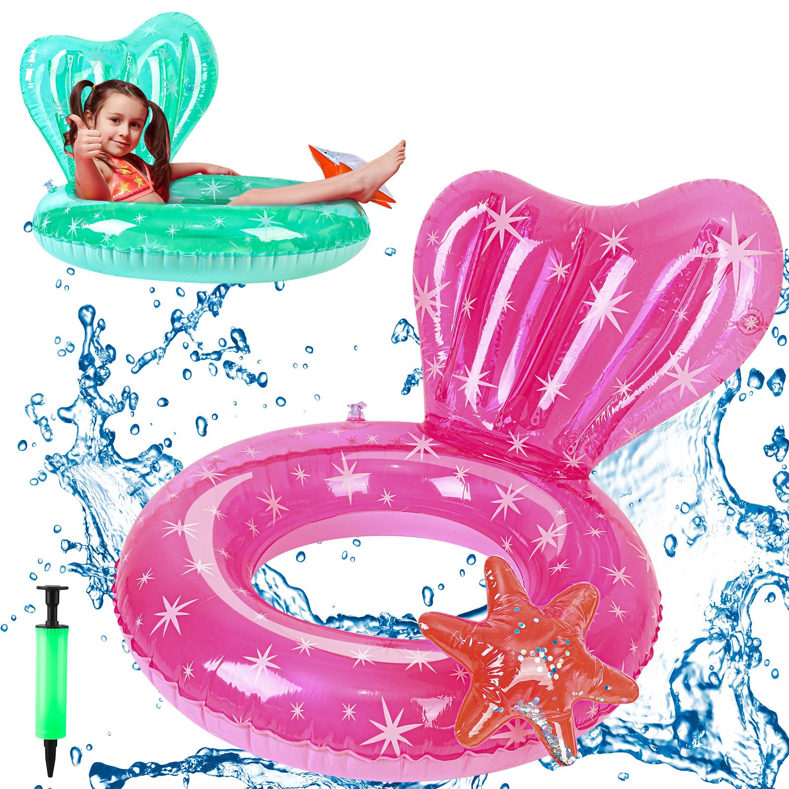 2 Pcs Kids Pool Inflatable Float, Kids Inflatable Rubber Ring Inflatable Pool Floats for Kids Durable Swimming Ring Summer Water Fun Pool Party Decorations