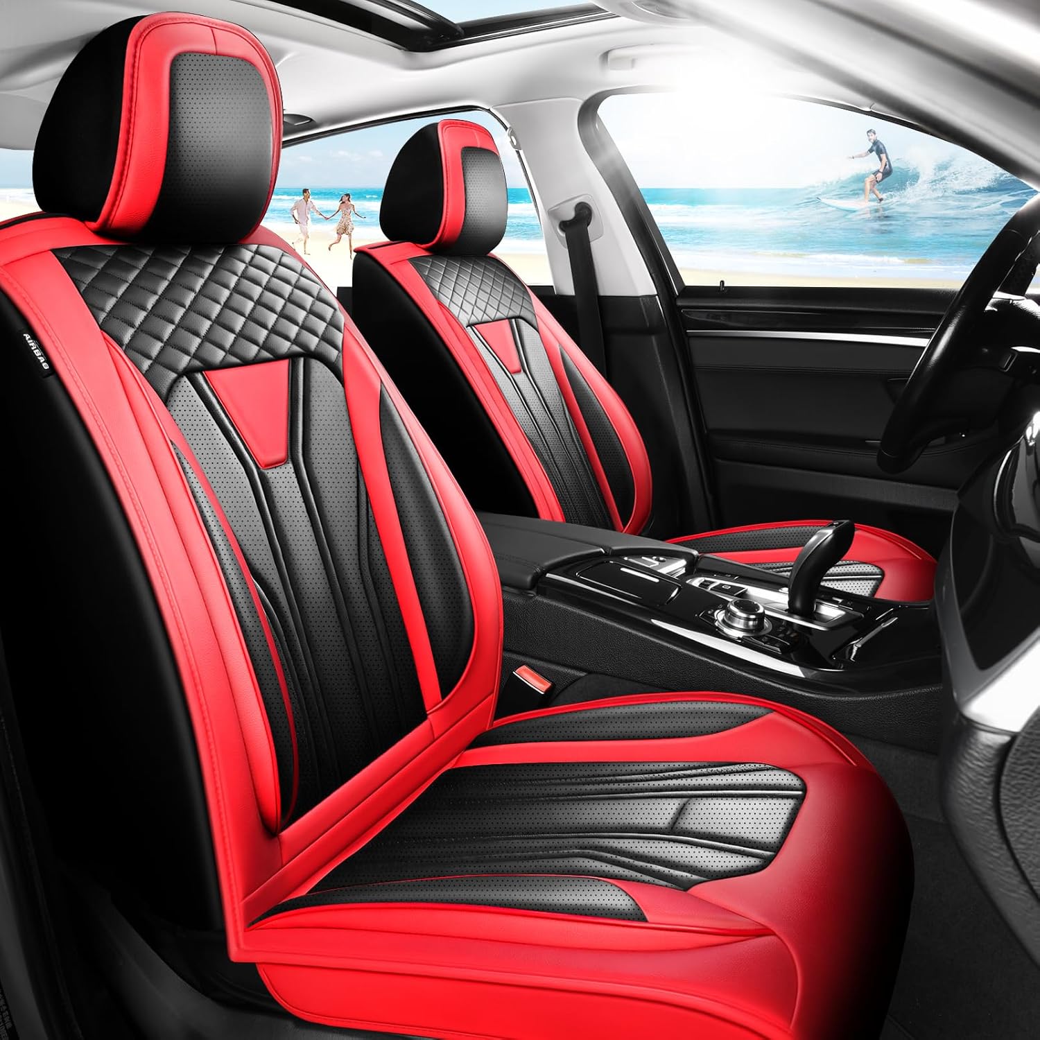Fit Corolla Premium Leather Car Seat Covers for Toyota Corolla 2000-2025 2026 - Waterproof，Breathable，All-Weather Seat Cushion Protecto & Airbag Compatible, Full Set Red&Black