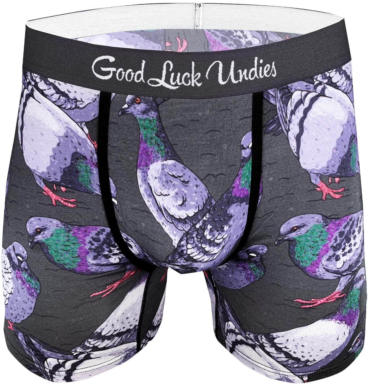Good Luck Undies Men's Animals Boxer Brief Underwear, Pigeons, L-XL