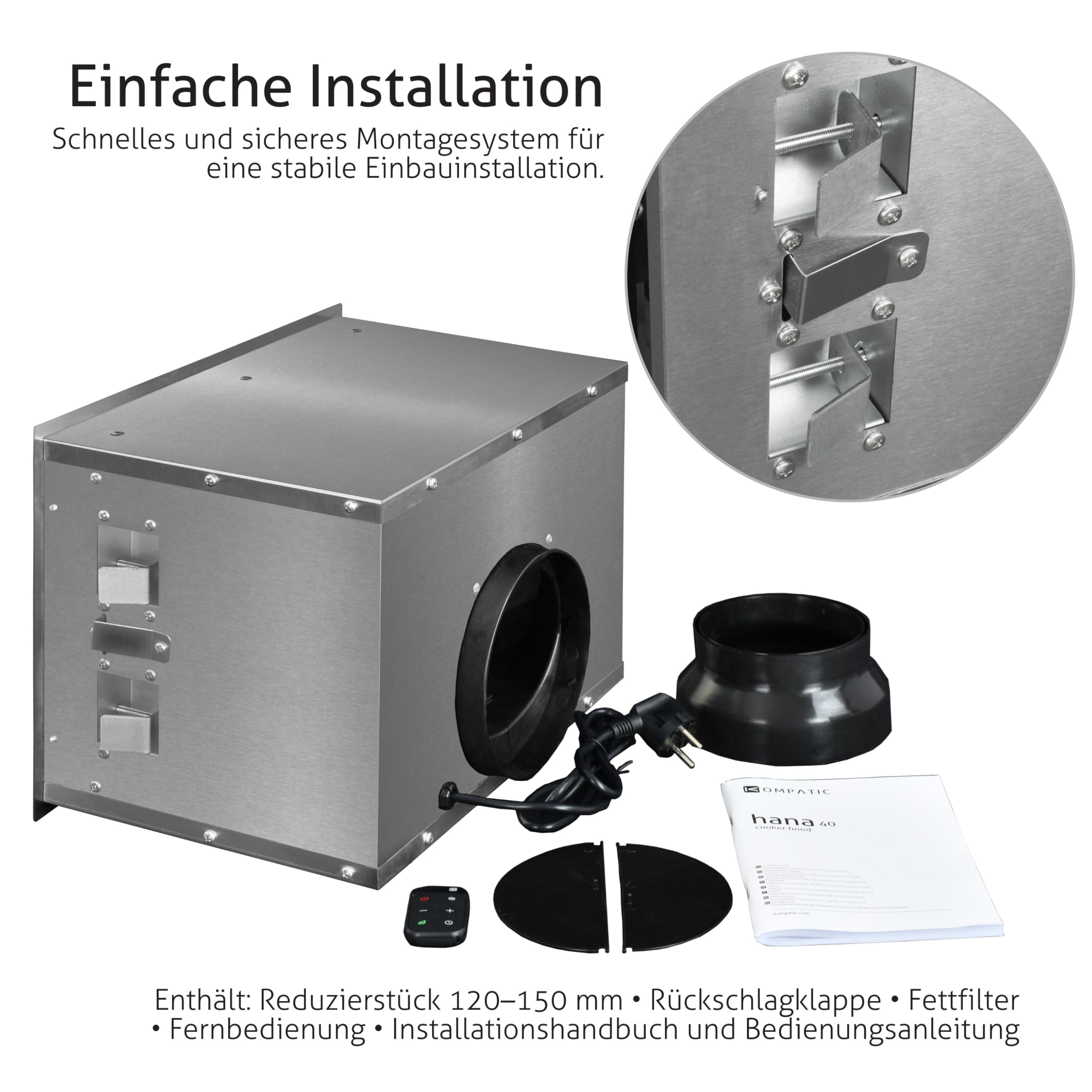 HANA 40 KPHN40BIS Einbau Dunstabzugshaube, A++, 40 cm, 450 m³/h, Gestensteuerung, Touch, Fernbedienung, Dimmbare LED, 3 Geschwindigkeiten + Boost