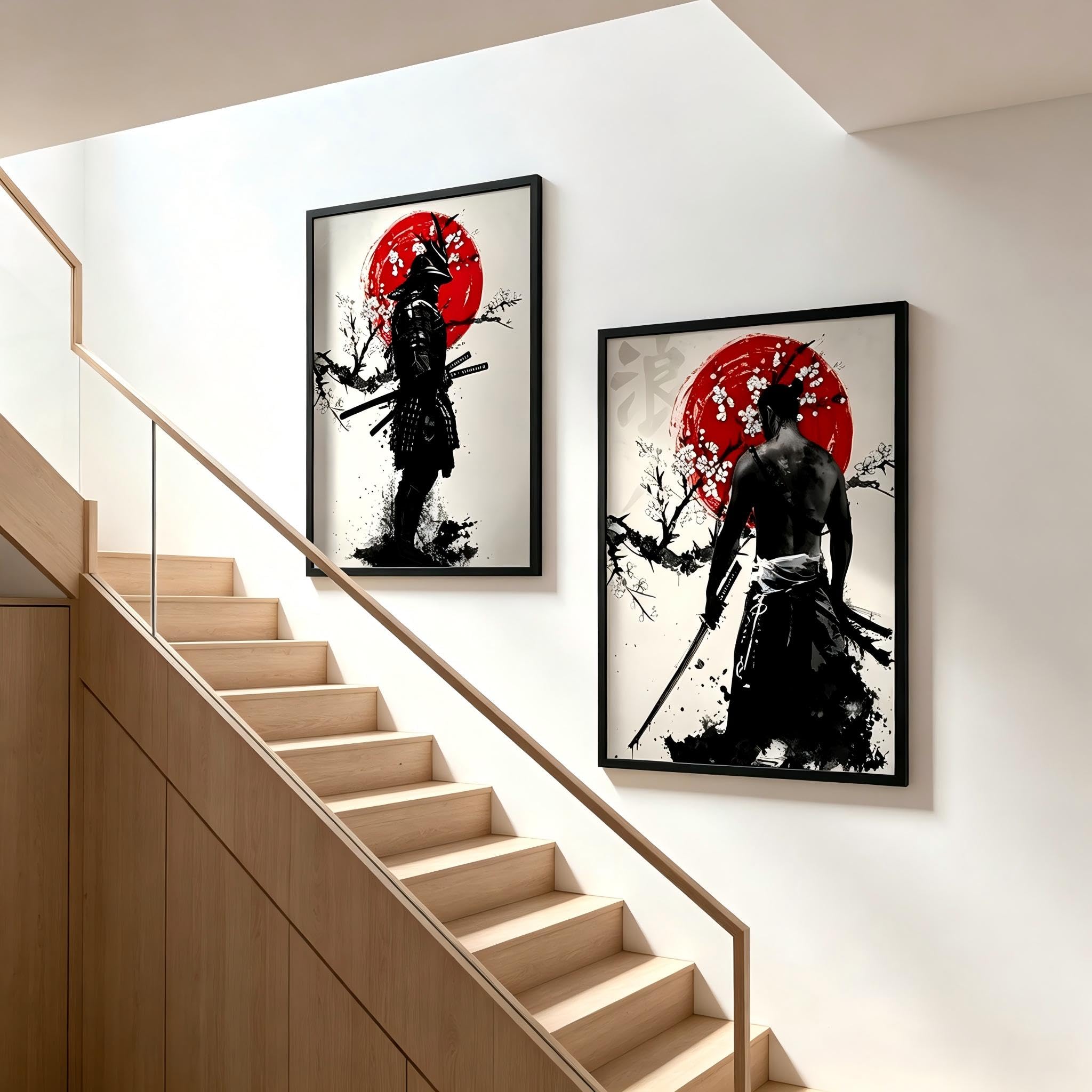 KAIDAARTLH Lot de 3 posters muraux sur le thème des samouraïs 60x90cm, toiles modernes d'inspiration japonaise, décoration pour salon, chambre et bureau, sans cadre(B,2x60x90cm)