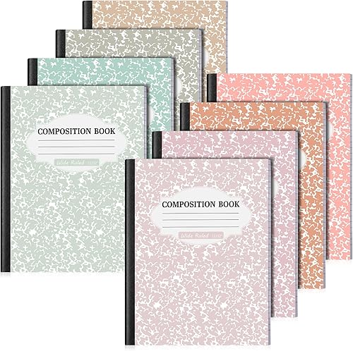 Miniatura 10 de Colarr Paquete de 8 cuadernos de composición de 9.75 x 7.5 pulgadas de ancho, libros de composición de papel de mármol a rayas de varios colores