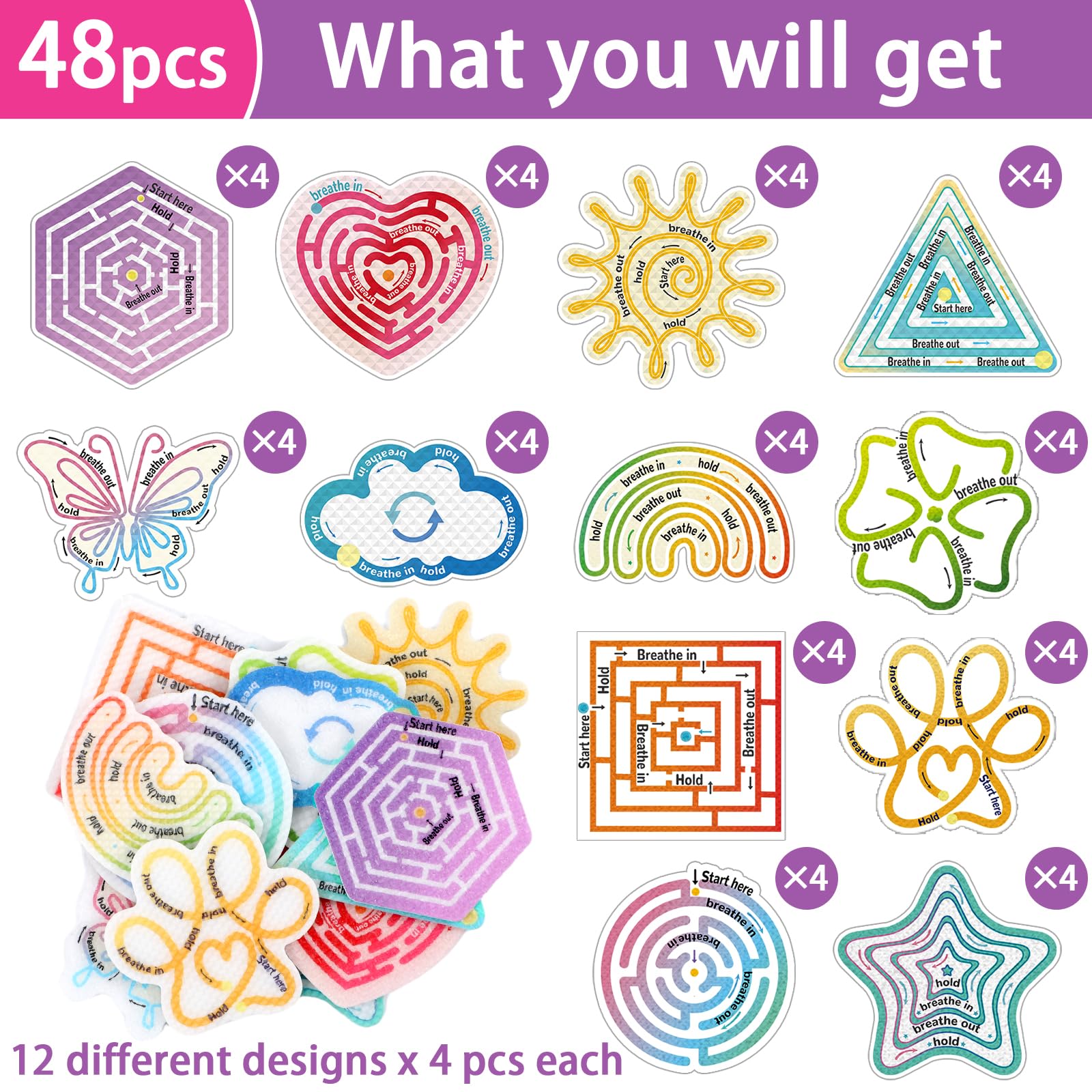 50Pcs Anxiety Sensory Stickers - Reusable Textured Fidget Strips For Calm, Mindfulness At School Or Office