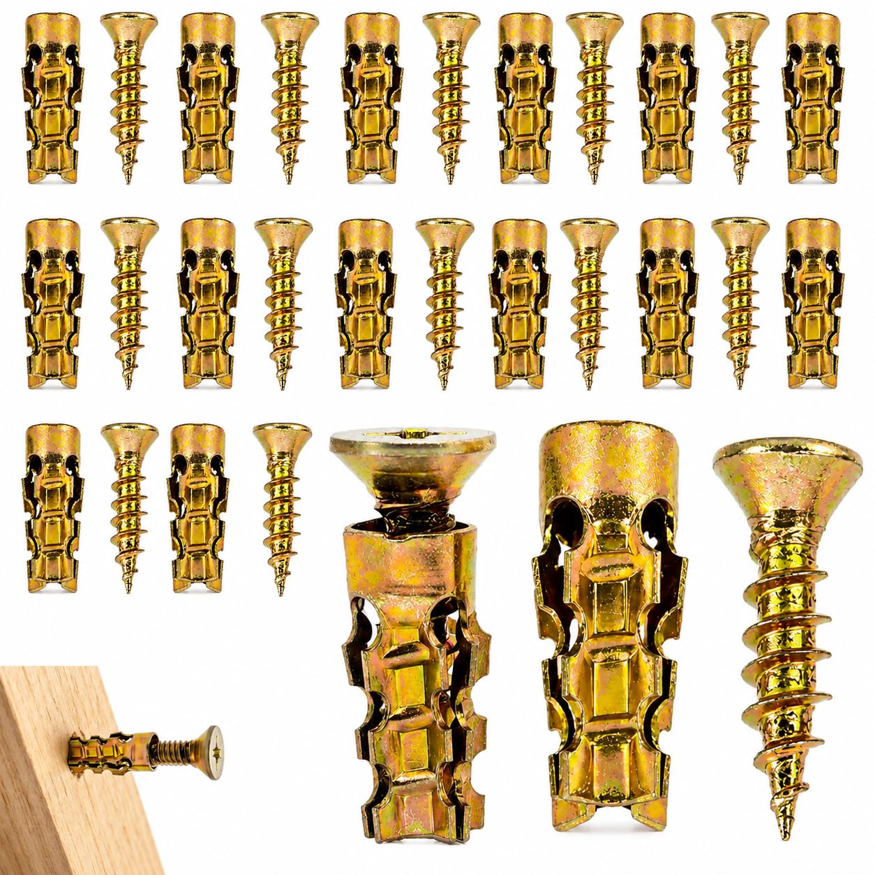 6×14mm Short Expansion Screw Set for Cabinet Hinge Repair and Stripped Thread Restoration, Secure Cabinet Door Fastening, Suitable for Tile Stone Wood and More (30pcs)