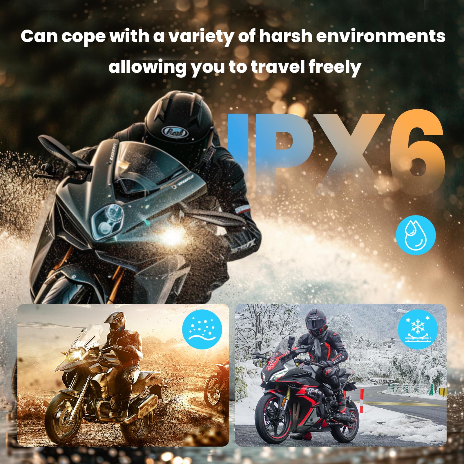 FEYA Motorcycle Helmet Speakers Super Long Battery Life Helmet Headset with Hi-Fi Sound Quality Dual Noise Reduction IPX6 Automatic Answer/Call Music Control/AI Voice/Soft & Hard Mic 1 Pack