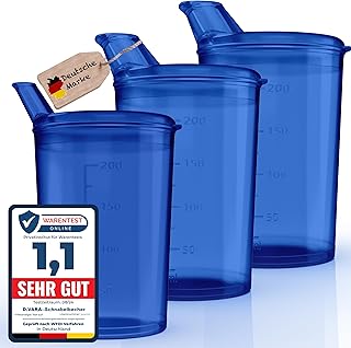 Juego de 3 vasos con tapa para picos con tapa, 250 ml, color azul, juego de 3 vasos con 3 tapas (2 con apertura de 12 x 10 mm y 1 con apertura de 4 x 4 mm), vasos con tapa
