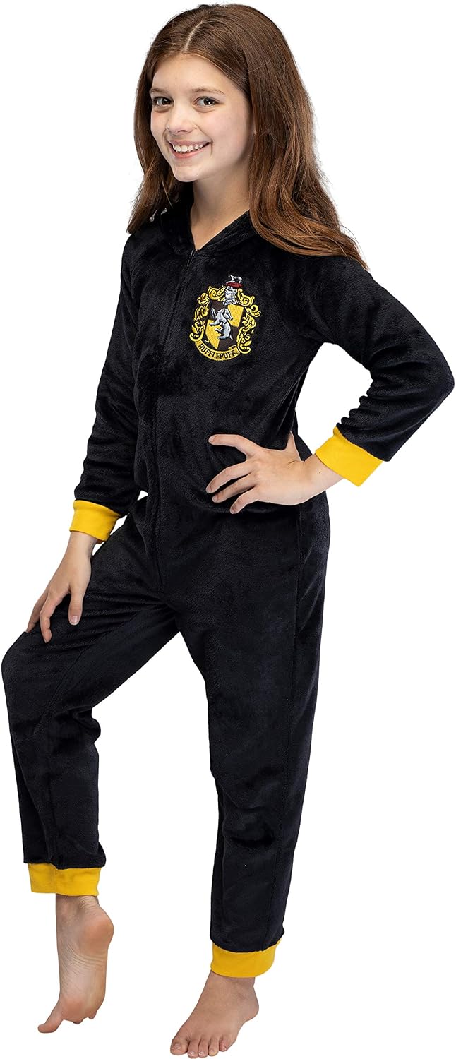 INTIMO Harry Potter Unisex Kids Hooded Pajama Union Suit - All 4 Houses Gryffindor, Slytherin, Ravenclaw, Hufflepuff