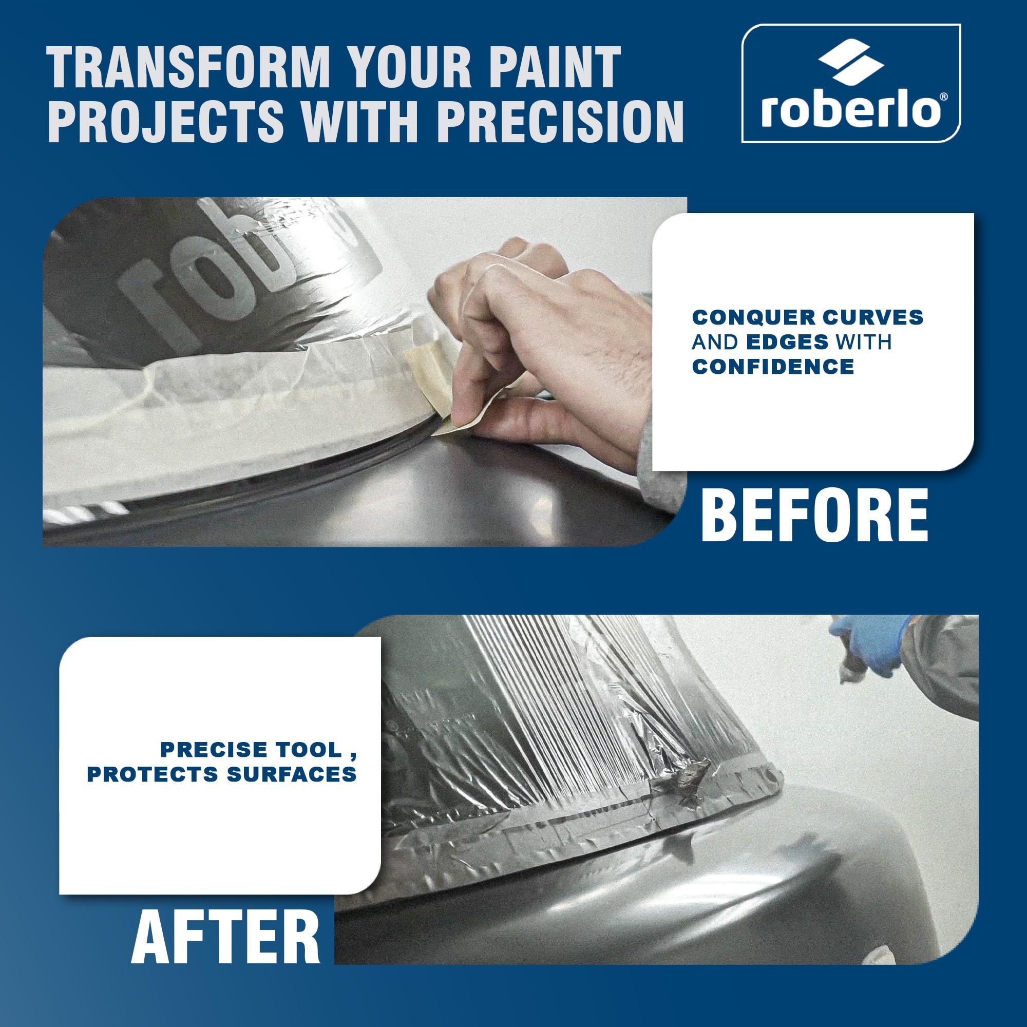 Roberlo Robtrim - Cinta de enmascarar perforada, protección de pintura para moldear, cinta de elevación, desgarro a mano, 50 mm x 10 m