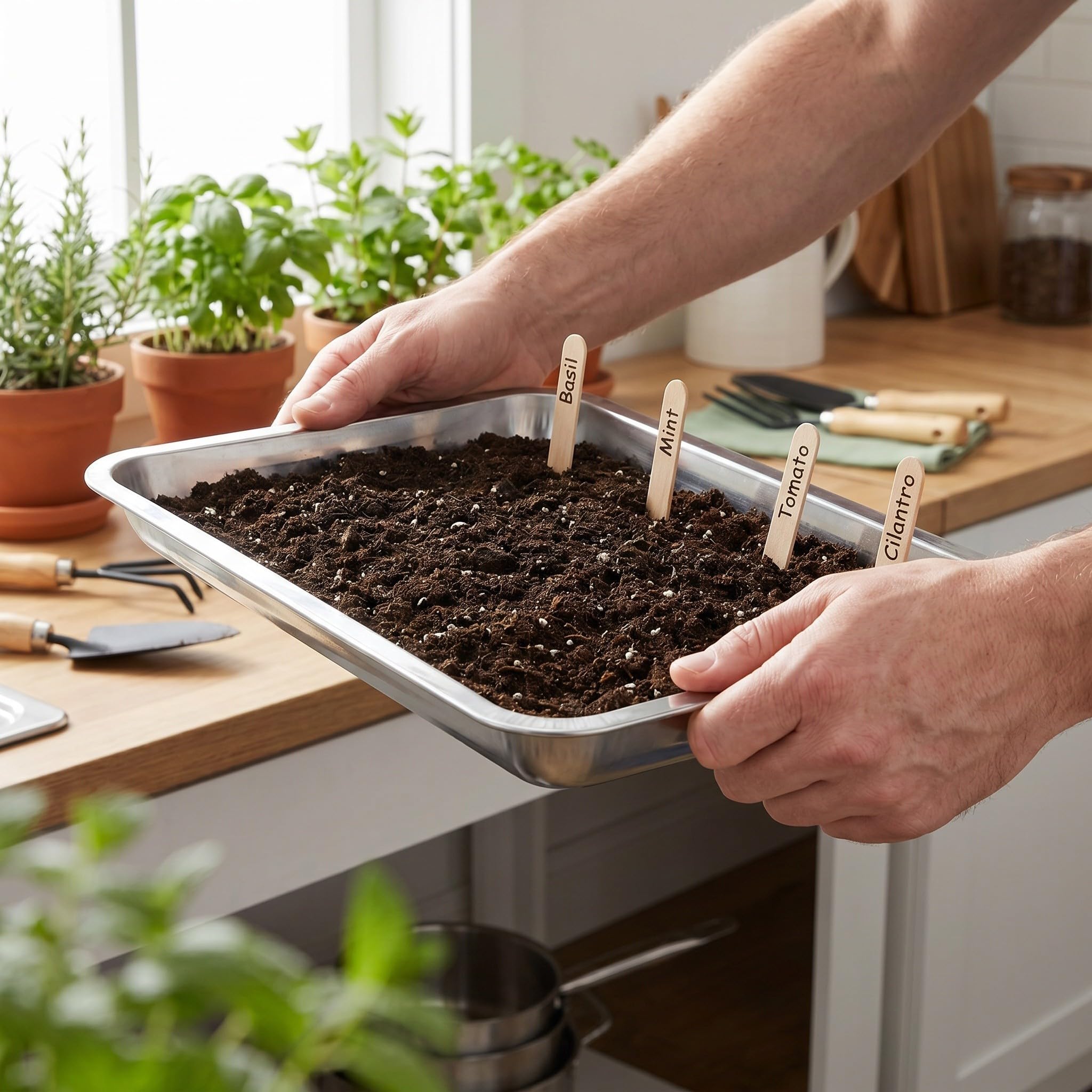 BESPORTBLE Bandeja para Germinación de Semillas Borde Alto y Diseño Apilable 8 Piezas de Acero Inoxidable y Protección Efectiva del Sistema Adecuado para Cultivo Interior en Alféizares
