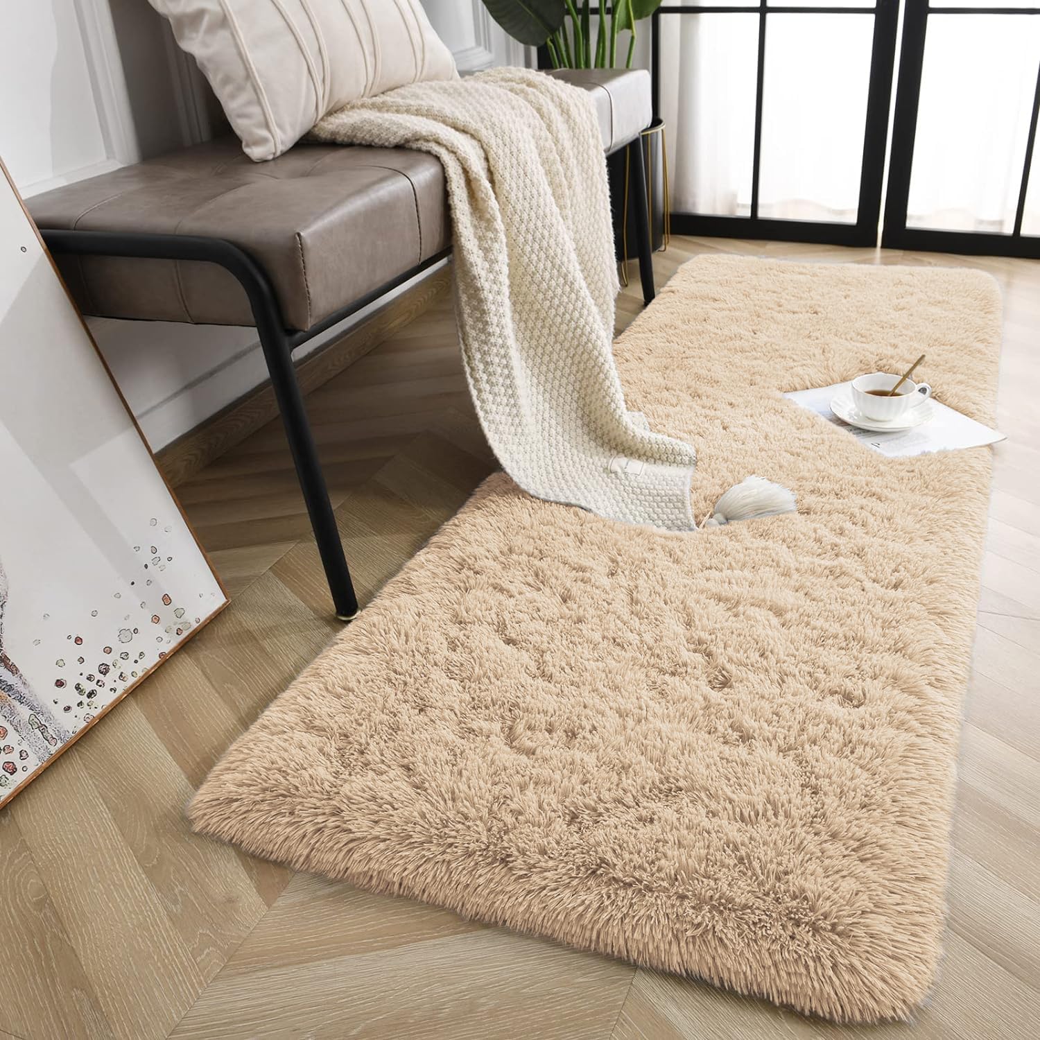 Oxford Homeware Rugs Living Room, Beige Area Rugs for Bedroom Lounge Large Hallway Runner Rug 80x300 cm Anti Slip - Image 3