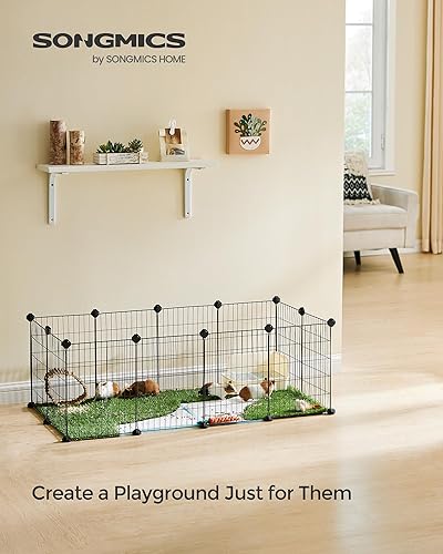 Miniatura 2 de SONGMICS Corralito para mascotas, jaula de animales pequeños, valla para mascotas con bridas para cables, recinto de metal para conejillos de
