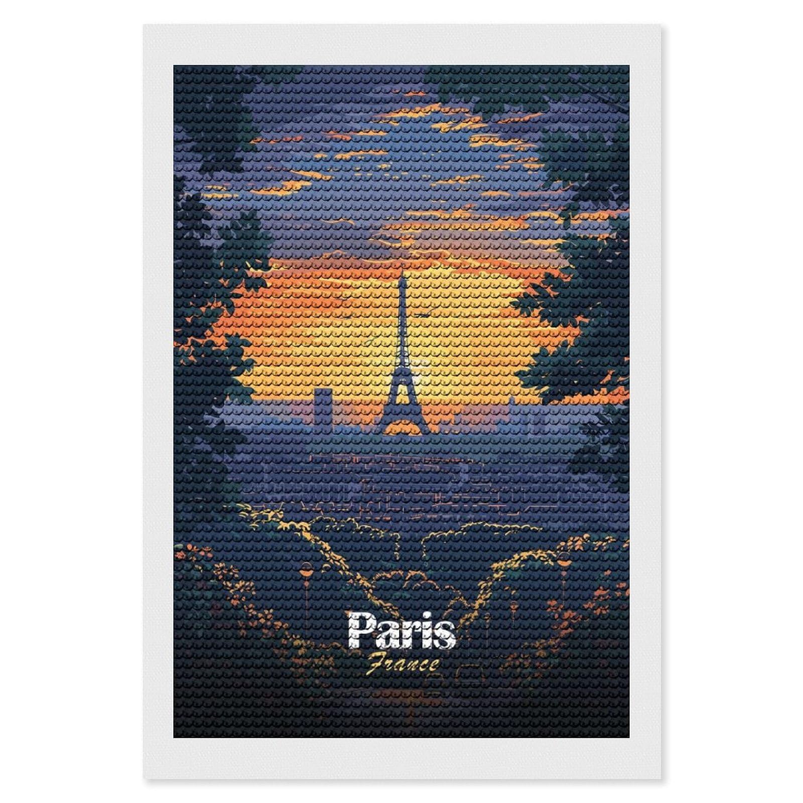 Junmoney Paris Sunset Skyline Full Drill Diamond Painting Kit 8"x12", Sparkling Round Gems, Decorate Your Room, Mindful Craft Activity