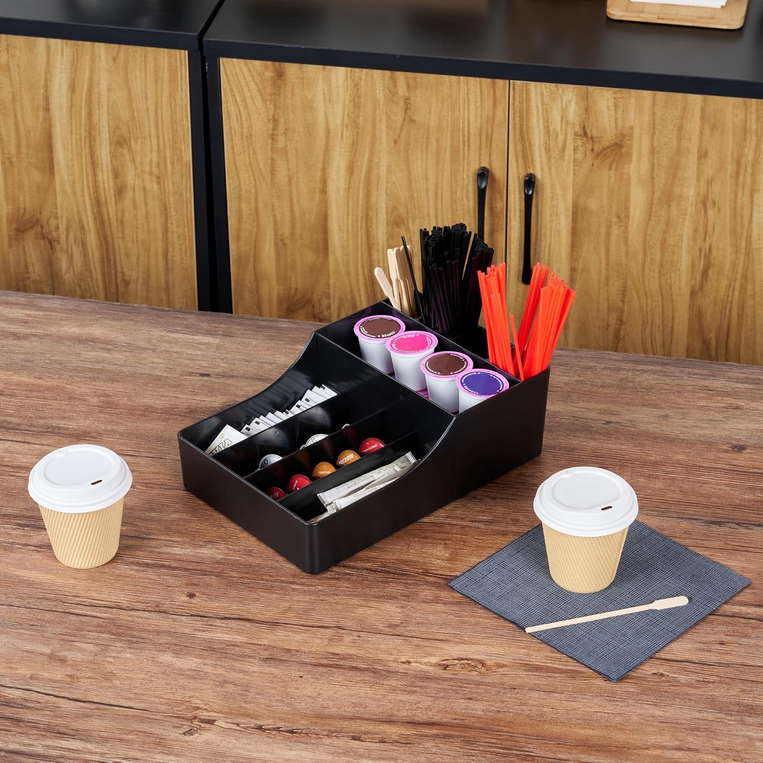 Restaurantware Restpresso Coffee Bar Organizer, 1 Count Durable 9 Compartments, Compact Size, Black Plastic Tabletop Coffee Supplies Organizer For Homes, Office Spaces, Breakrooms, and Lounges image 4