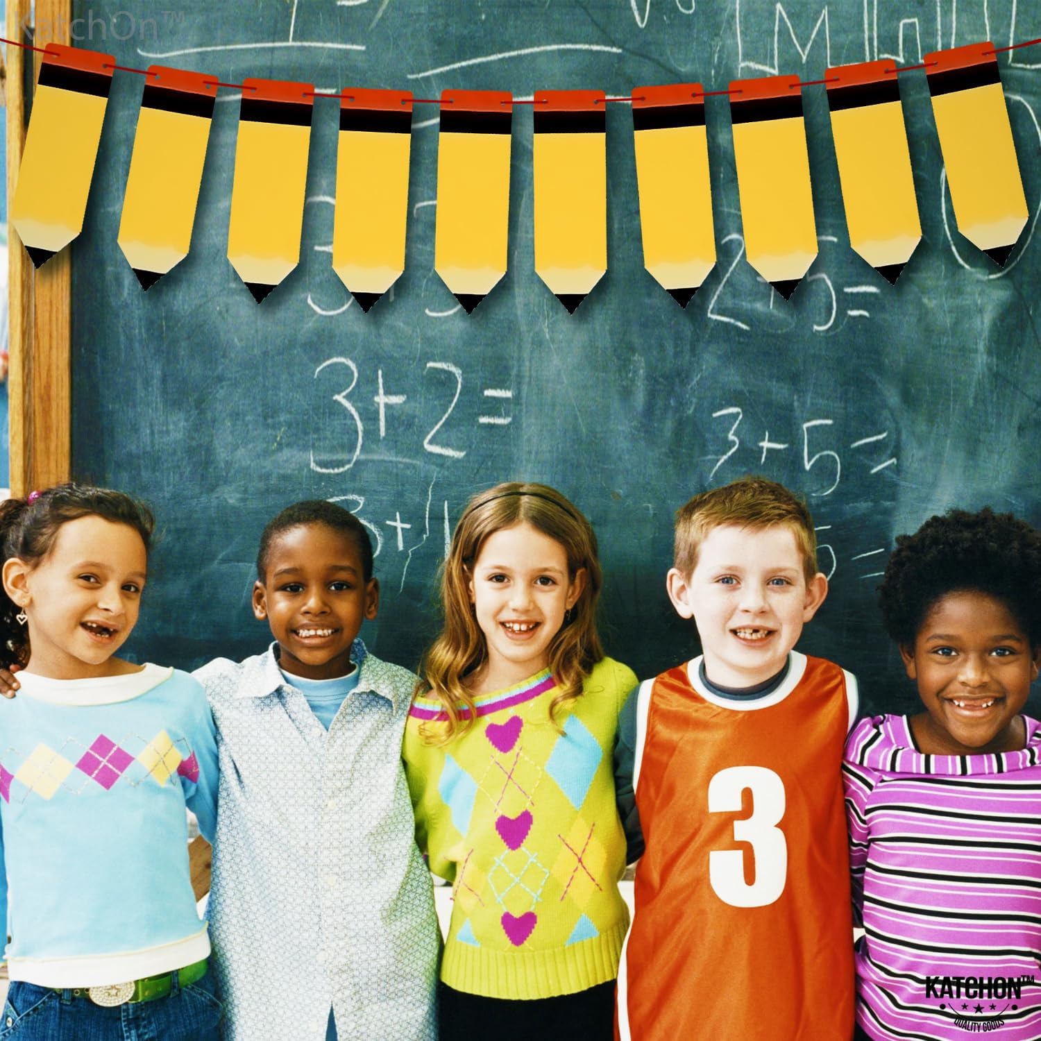 KatchOn, Back to School Pencil Banner - 10 Feet, Yellow Felt, Rectangular, Pre-Assembled, Reusable
