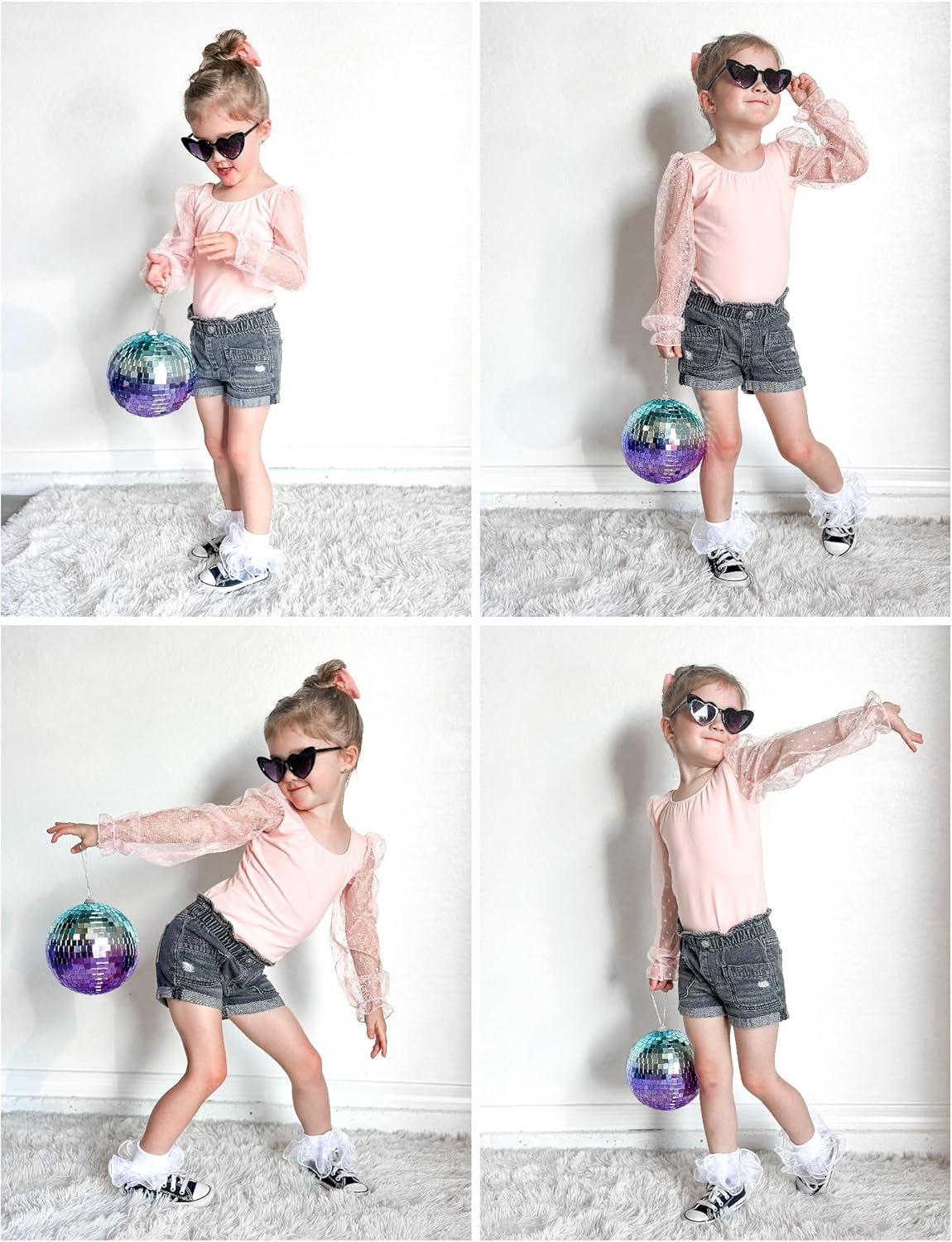 Zaclotre Gymnastics Leotards for Girls Polka Dots Mesh Long Sleeve Ballet Dance Outfit Toddler Size 3-11 Years - Image 7