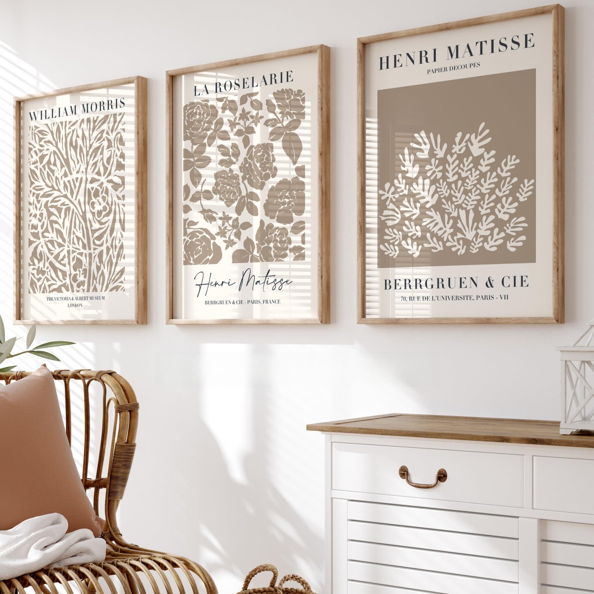 BlissPrintStudios William Morris & Matisse Art Prints Set, Gallery Wall Decor, Set of 3 Wall Art Prints, UNFRAMED | A3, A4 (A4)