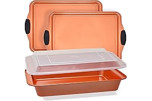 PERLLI Baking Sheet 4 Piece Set Nonstick Copper Carbon Steel Oven Bakeware Kitchen Set